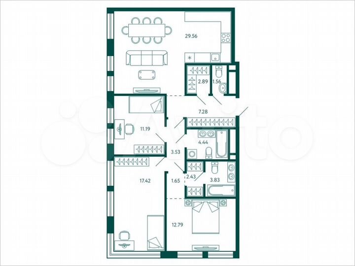 3-к. квартира, 98,6 м², 11/28 эт.