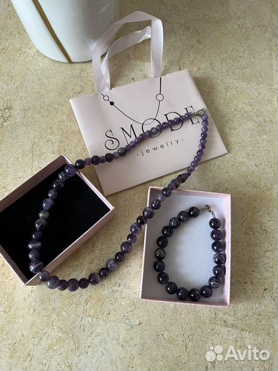 Бусы и браслет из натурального камня