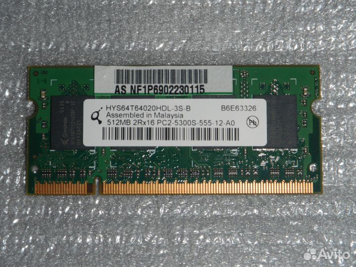 Модуль памяти SO-dimm DDR2 667 мгц 512 мб Qimonda