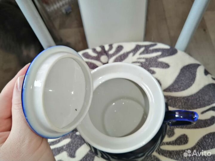 Чайник и Сахарница кобальт фарфор