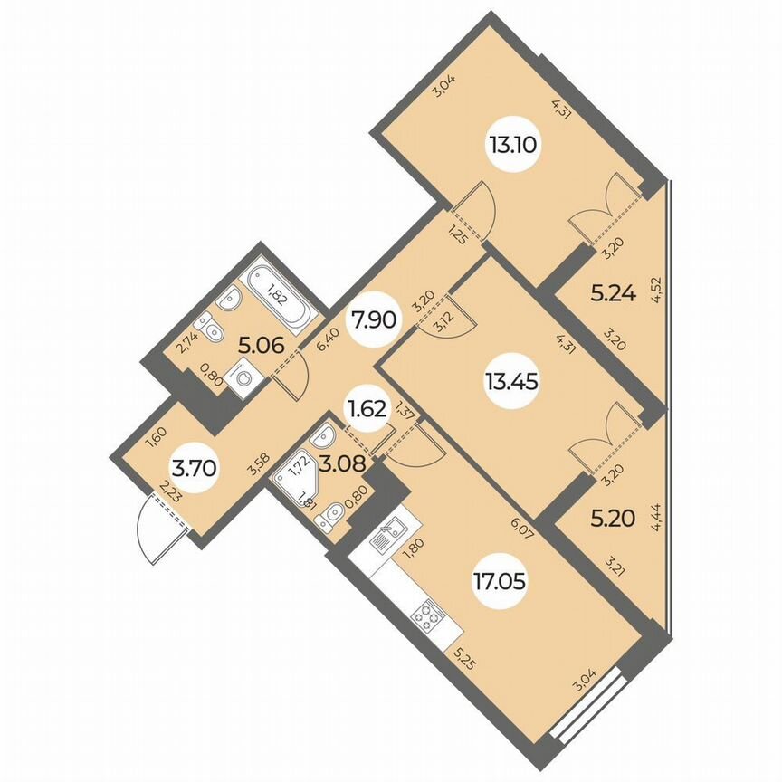 2-к. квартира, 70 м², 15/24 эт.