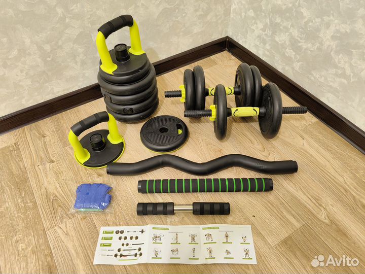 Комплект гантелей + штанги и упоры для отжиманий