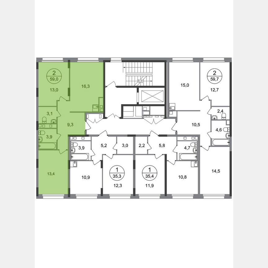 2-к. квартира, 59 м², 3/17 эт.