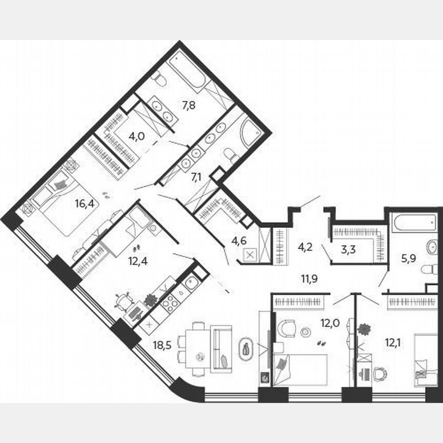 4-к. квартира, 120,2 м², 8/9 эт.