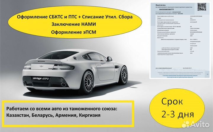 Оформление сбктс и эптс (2-3 дня) Утиль. нами, псм