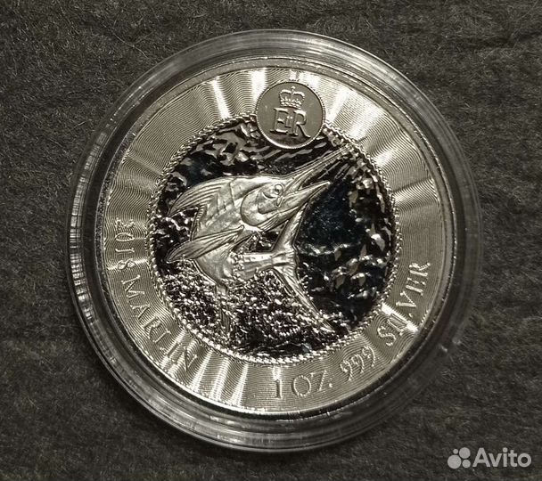 Монета Каймановы острова 2018 Марлин Серебро