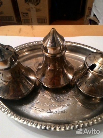 Антикварный набор перец соль серебрение/чернь