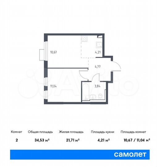 2-к. квартира, 34,5 м², 13/14 эт.