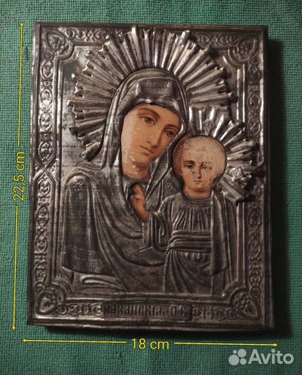 Икона старинная, без реставрации XIX v в окладе