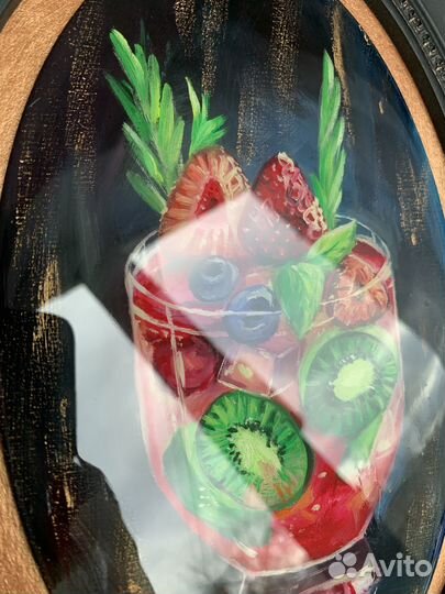 Картина маслом, коктейль, в гипсовой рамке 22х30