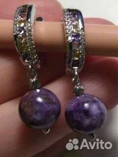 Серьги серебро с чароитом