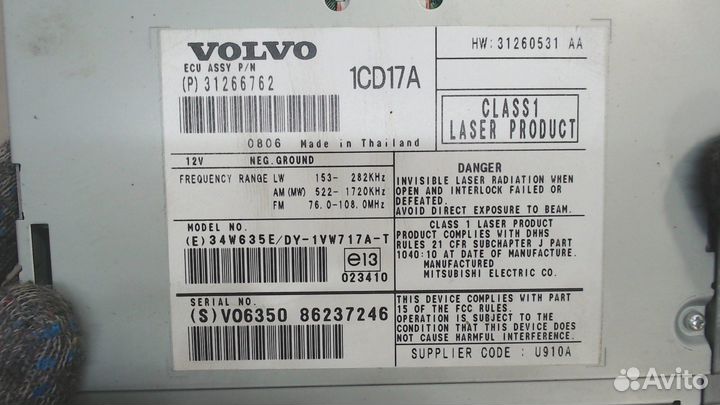 Магнитола Volvo S40 2004, 2009