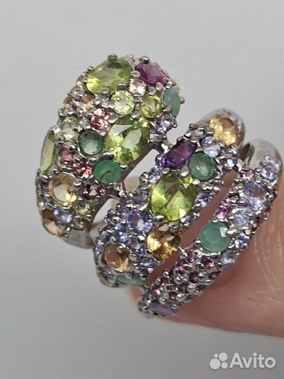 Серебряное кольцо змейка микс