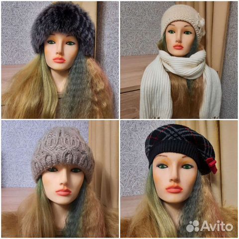 Шапка женская зимняя вязаная,меховая,берет