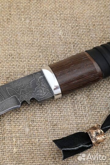 Нож Мачете №7 дамаск рукоять венге оплетка из кожи