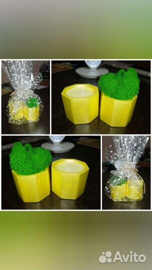 Кашпо со мхом, свечи Ручная работа