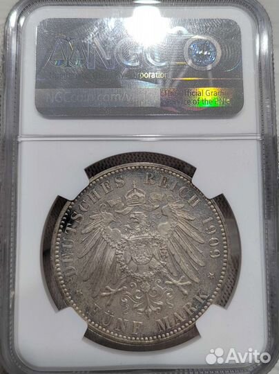 5 марок 1909 г. Саксония. Лейпциг. MS65