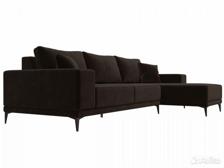 Диван угловой Льюес правый, микровельвет, коричневый