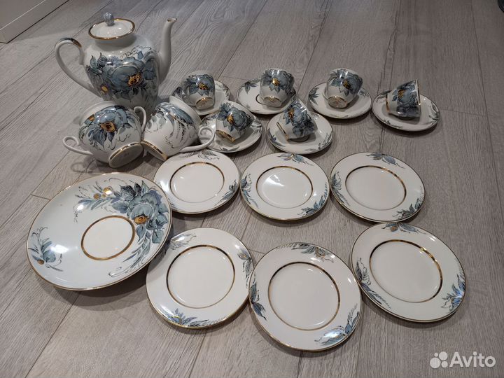 Кухонный сервиз лфз синий с позолотой