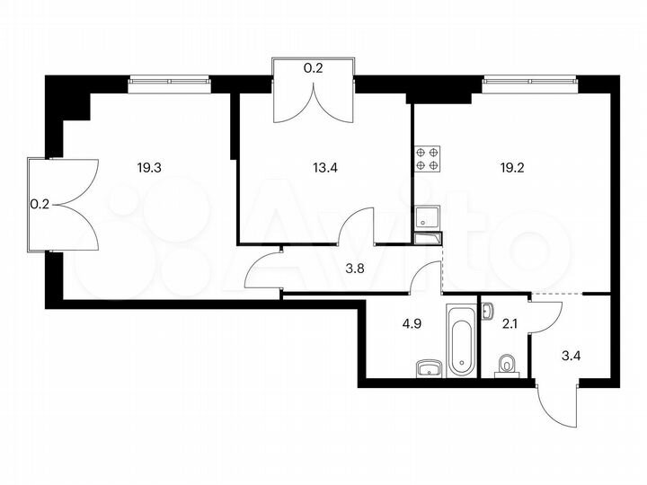 2-к. квартира, 66,5 м², 2/12 эт.
