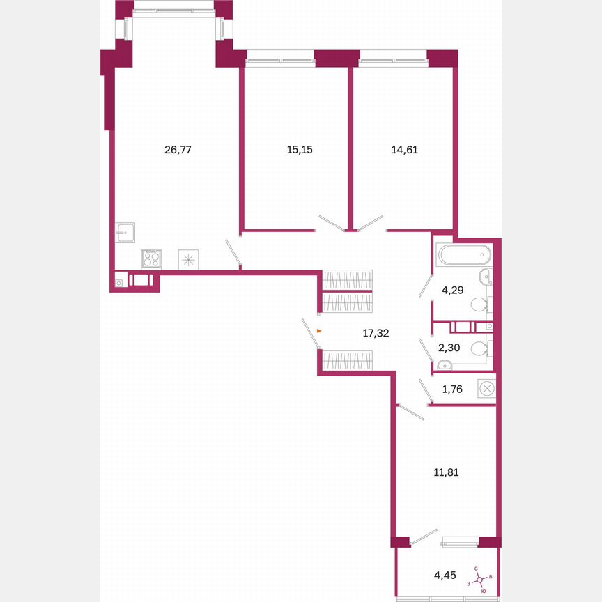 3-к. квартира, 96,3 м², 5/10 эт.