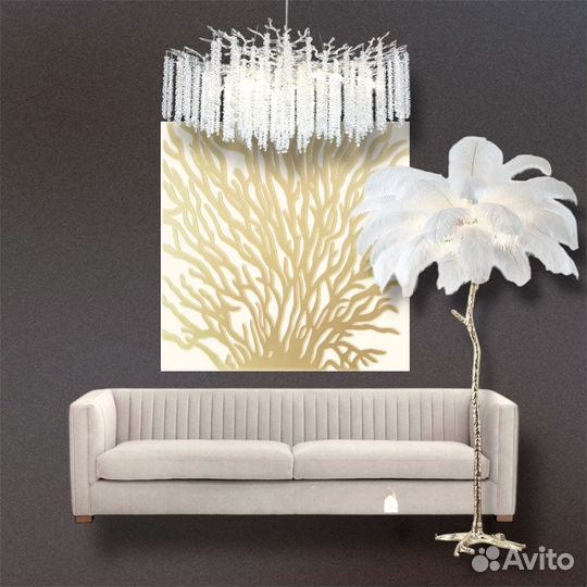 Картина кораллы. Картина золотая поталь на холсте