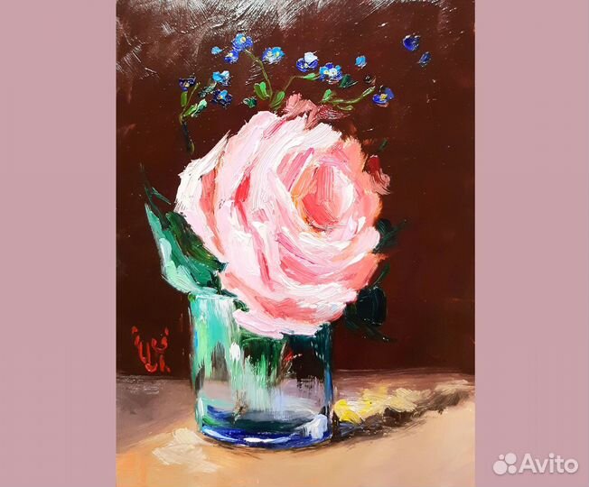 Картина маслом роза в бокале Классическая живопись