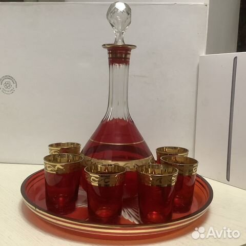 Графин, стопки, поднос, красное стекло, СССР