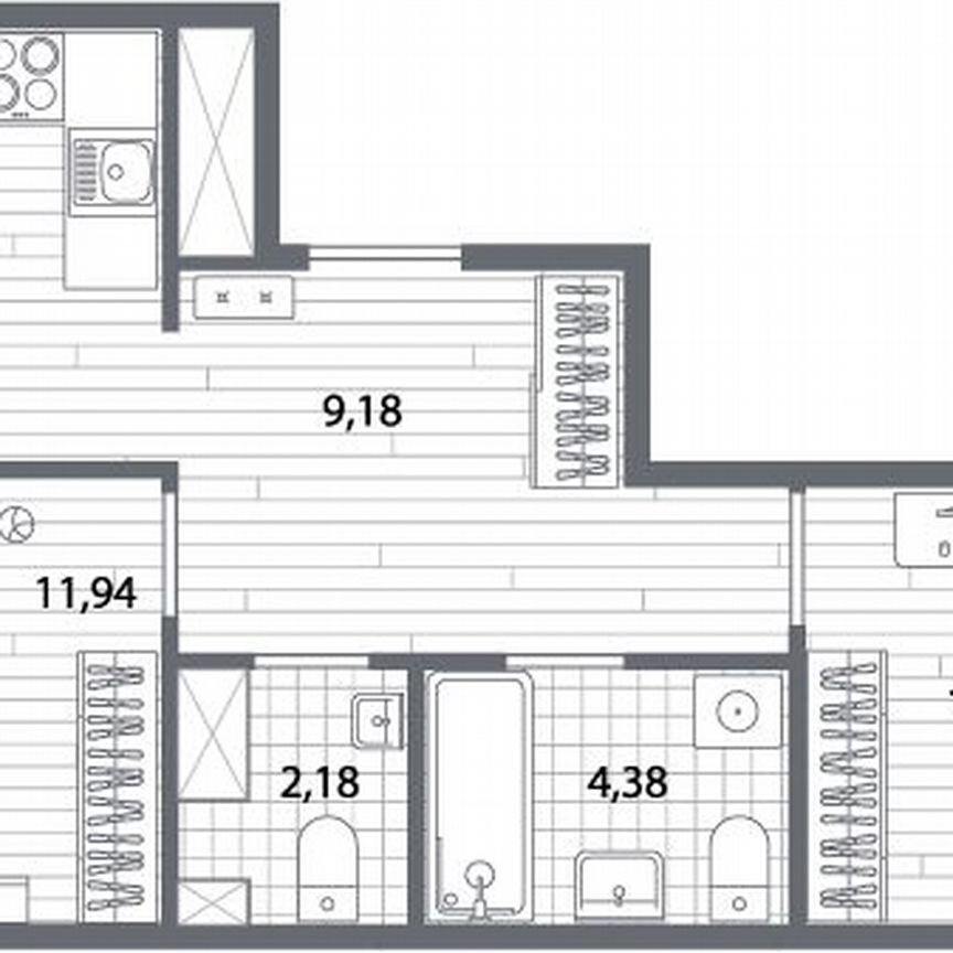 2-к. квартира, 59,4 м², 6/13 эт.