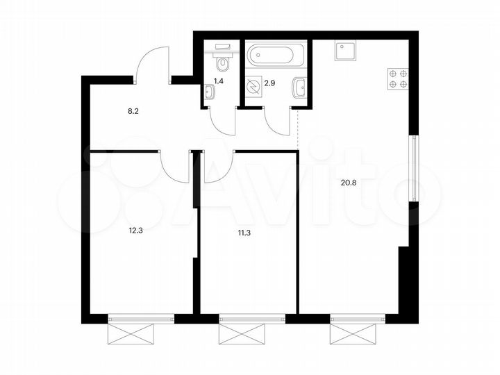 2-к. квартира, 56,9 м², 11/16 эт.
