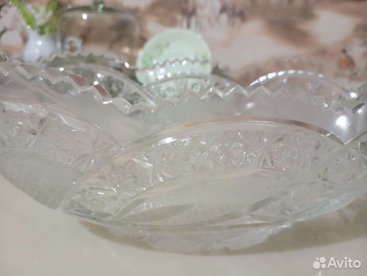 Хрустальный салатник-ладья СССР