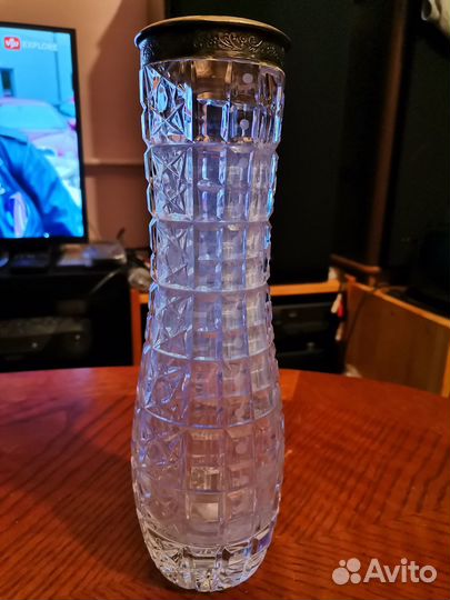 Хрустальная ваза для цветов с мельхиором