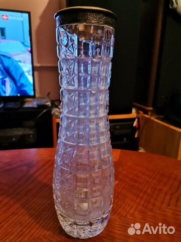 Хрустальная ваза для цветов с мельхиором