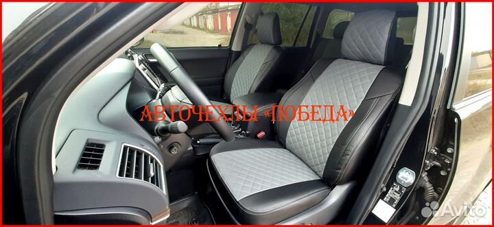 Чехлы Toyota Prado 150 2 из экокожи чёрно-серые