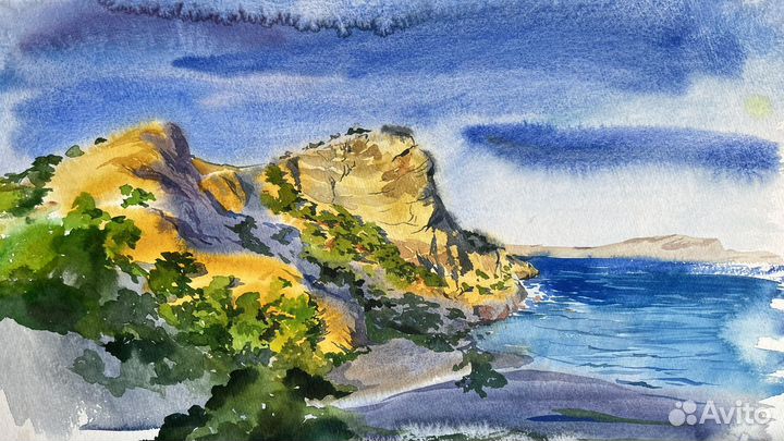 Картина акварелью. Морской пейзаж