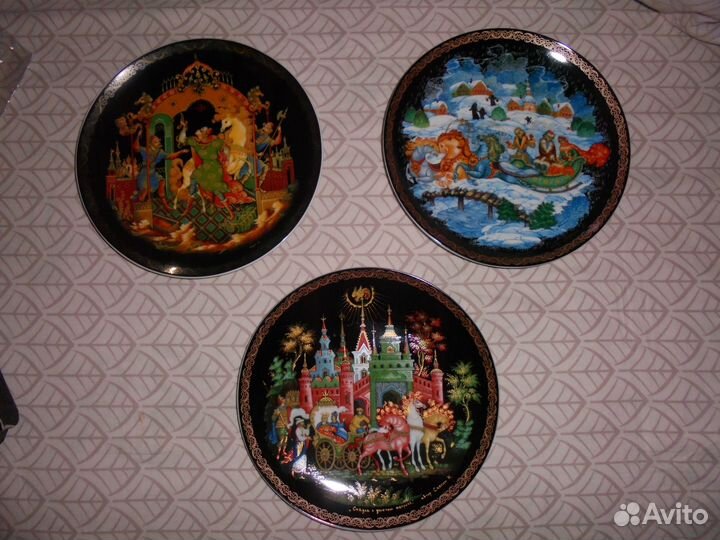 Палех декор тарелка Д-20 см фарфор Мотивы сказок