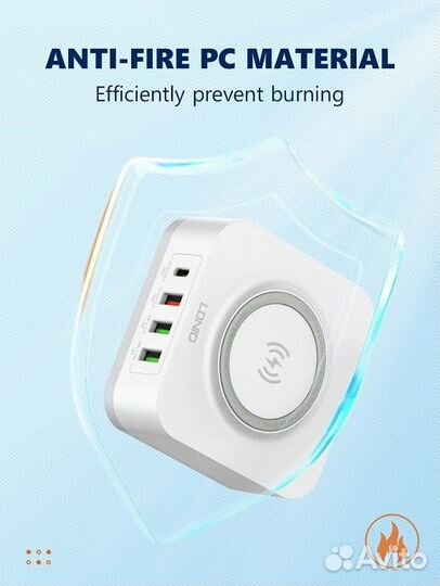 Беспроводная зарядная станция + 3 USB + Type-C