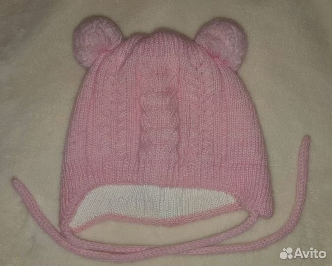 Зимняя шапка для девочки до 6 мес (меринос)