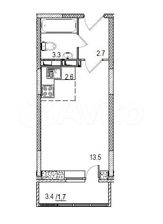 1-к. квартира, 25,5 м², 3/17 эт.