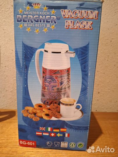 Термос 1 литр со стеклянной колбой