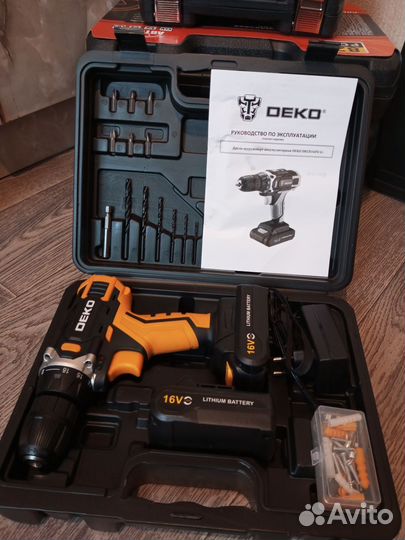 Аккумуляторная дрель шуруповерт deko 16v
