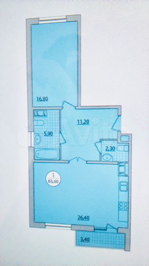 1-к. квартира, 63 м², 11/16 эт.