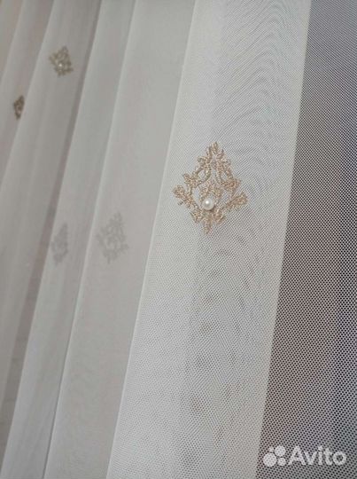 Тюль сетка с жемчугом и кофейной вышивкой,италия