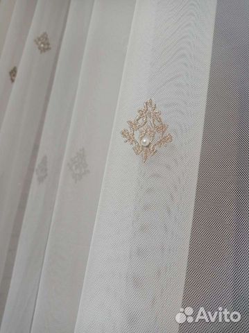 Тюль сетка с жемчугом и кофейной вышивкой,италия