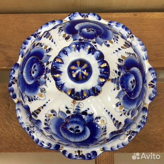 Гжель блюдо для блинов, выпечки