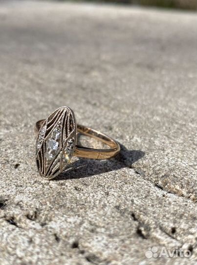 Золотое кольцо с брильянтами скань СССР 585