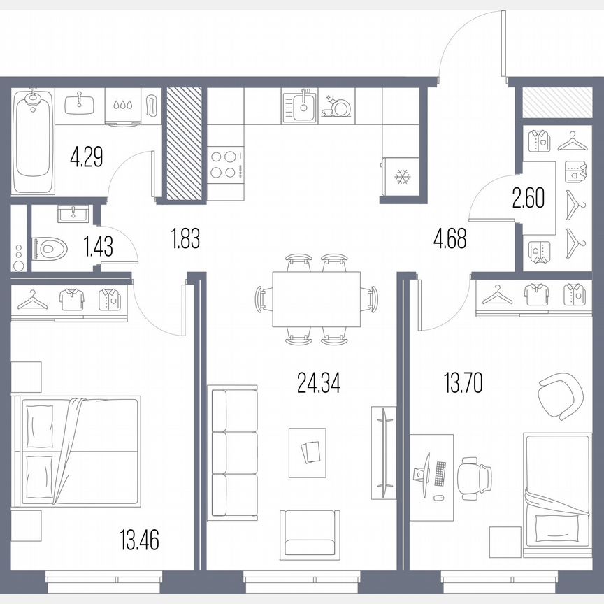 2-к. квартира, 66,3 м², 6/10 эт.