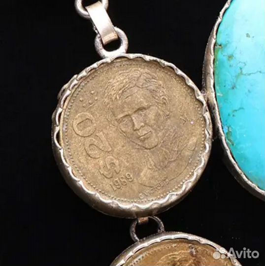 Колье винтаж монеты бирюза бусы ретро бохо