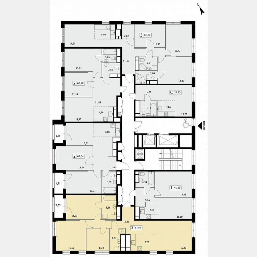 3-к. квартира, 87,8 м², 16/19 эт.