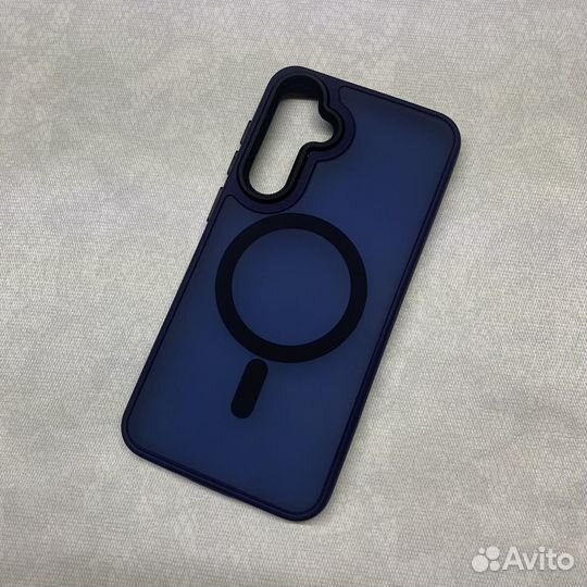 Чехол на Samsung S23 FE матовый синий MagSafe